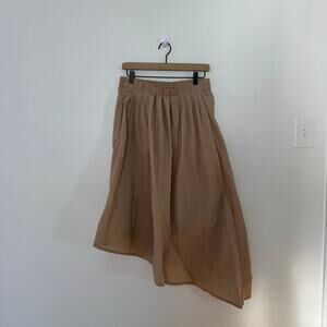 ACHRO Women's Tan Taupe Asymmetrical Elastic Waist Pleated Midi Skirt Size M